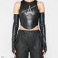 ECLOSET: Maniere De Vior VEGAN LEATHER EMBROIDERED RACER TOP