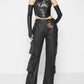 ECLOSET: Maniere De Vior VEGAN LEATHER EMBROIDERED RACER TOP