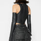 ECLOSET: Maniere De Vior VEGAN LEATHER EMBROIDERED RACER TOP