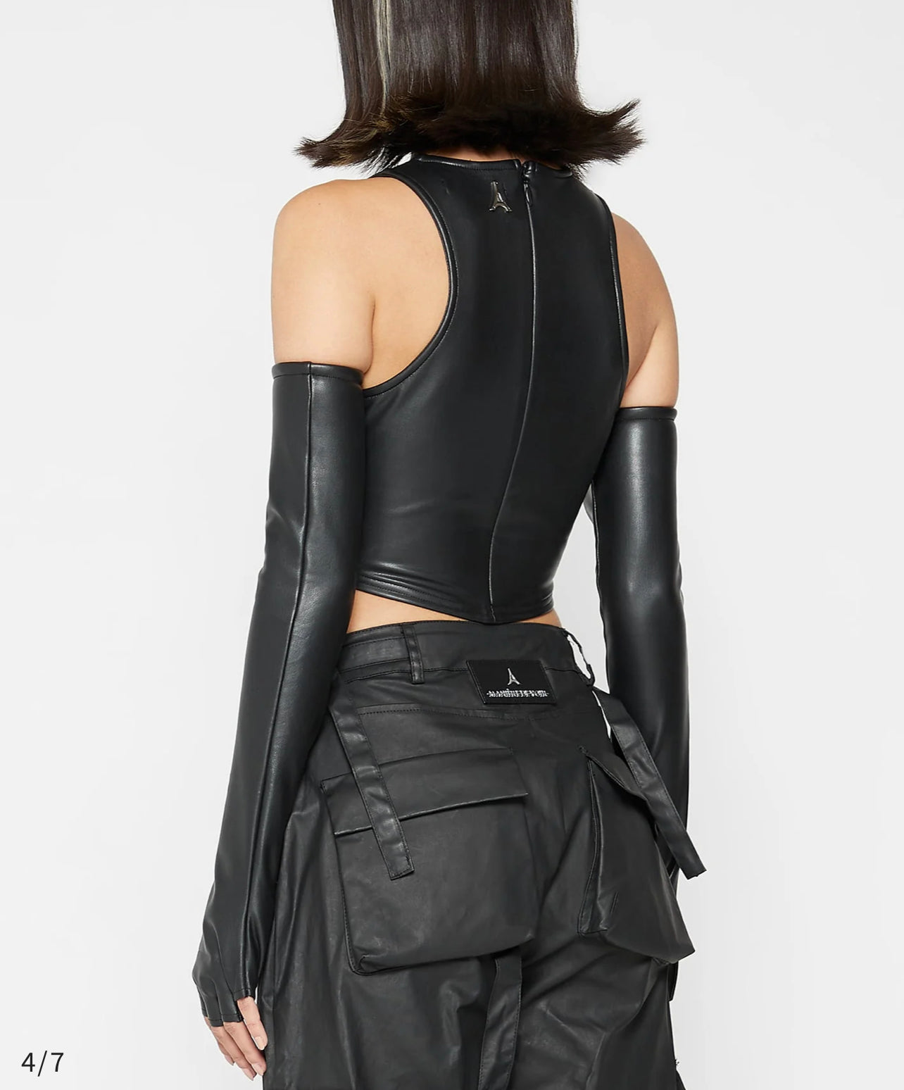 ECLOSET: Maniere De Vior VEGAN LEATHER EMBROIDERED RACER TOP