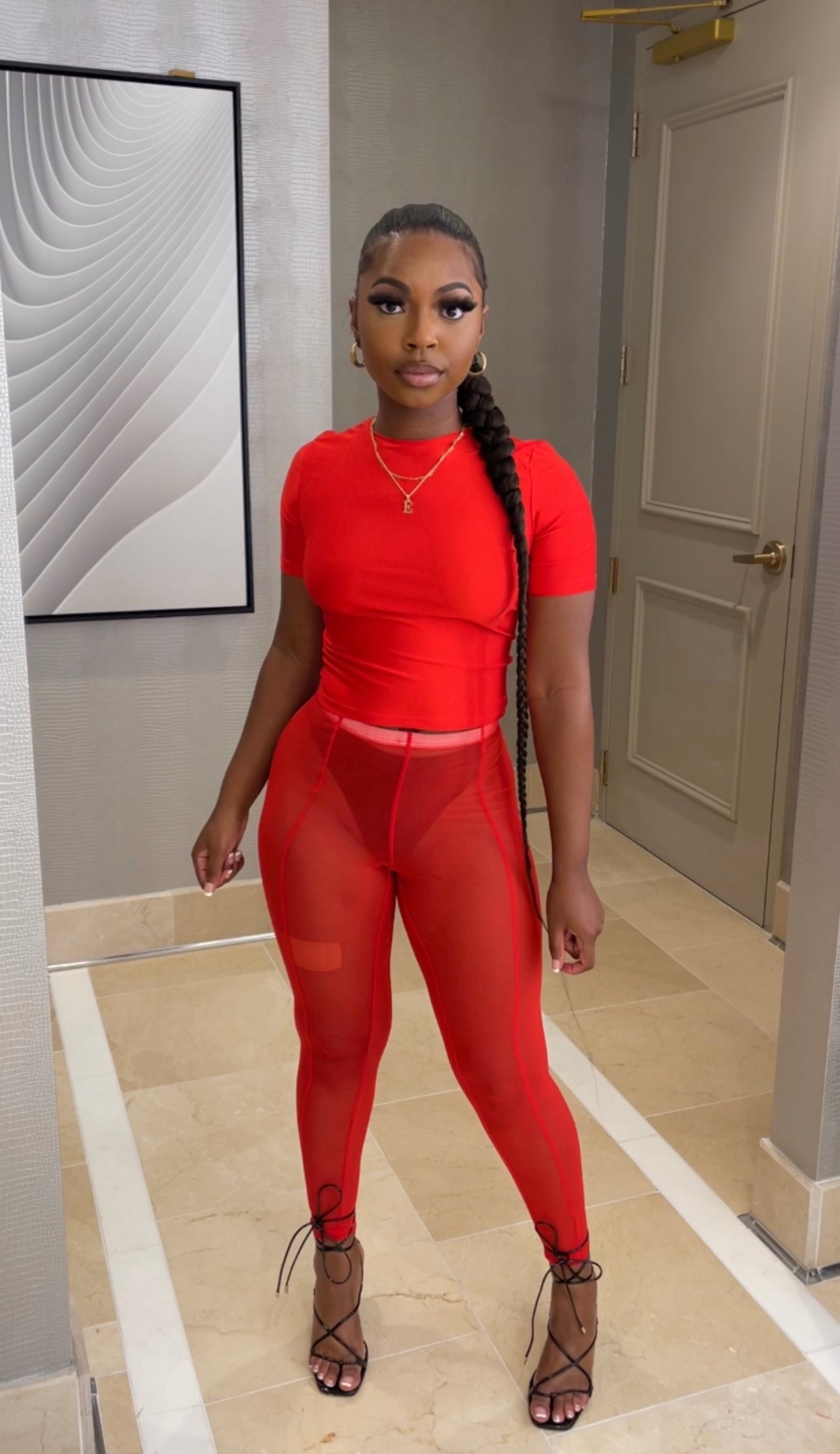 Red Hot Mesh Leggings Set