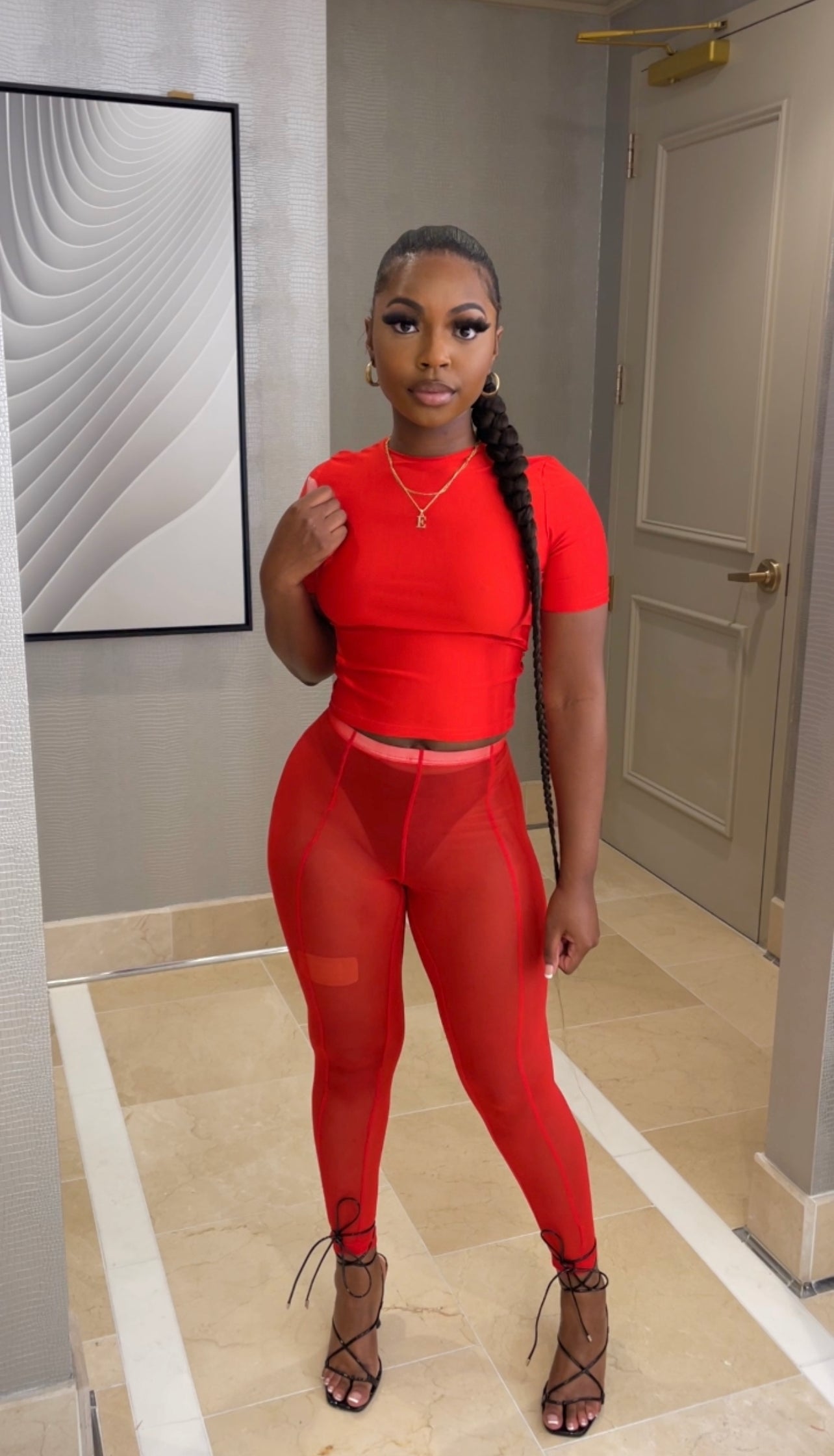 Red Hot Mesh Leggings Set